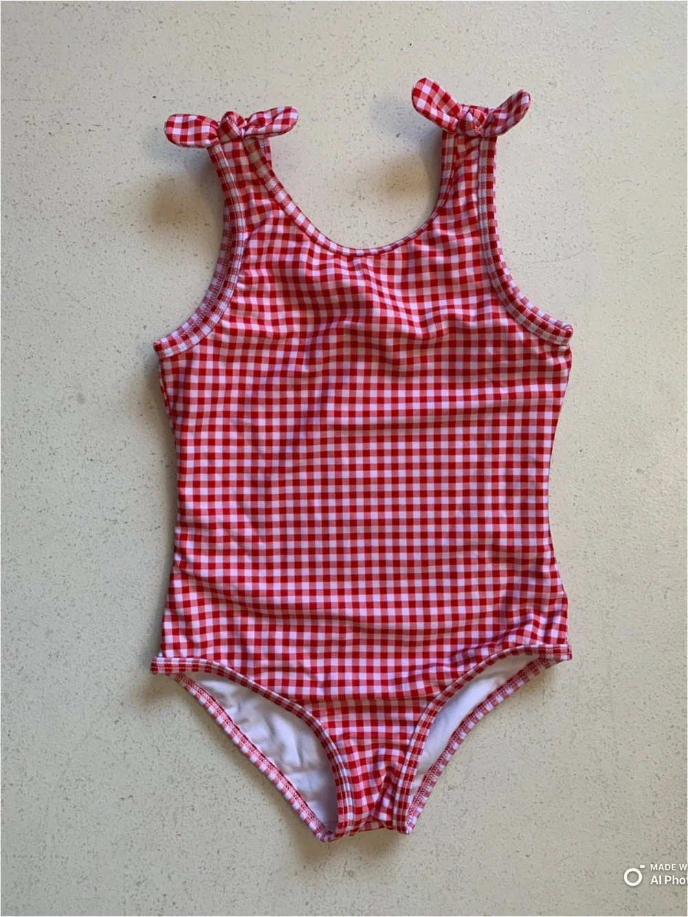 Cat & Jack Girls Red & White Gingham Check One Piece Swimsuit Size 5T NWT